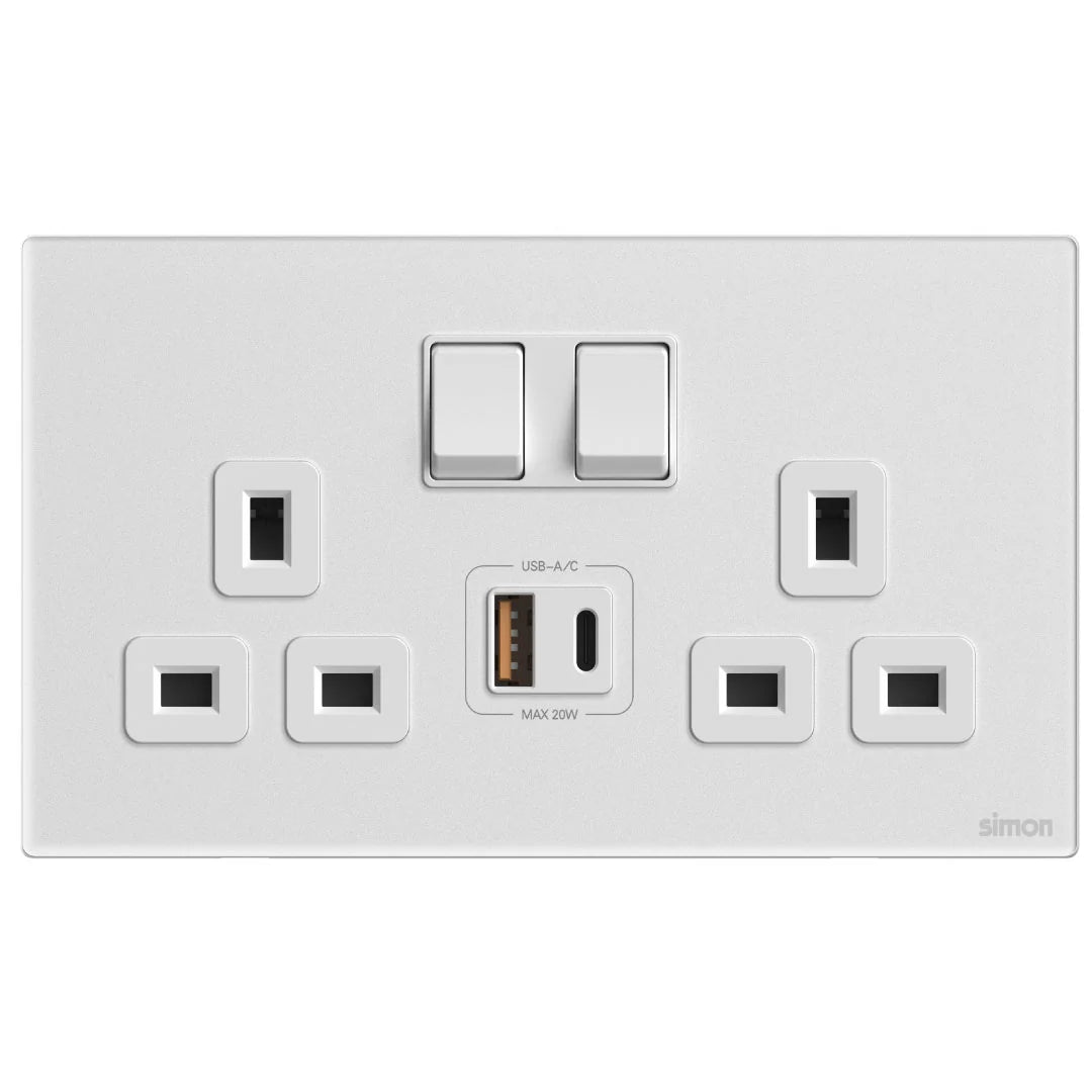 Simon 2G BS Switched Socket with USB A+C Chargers M7-Gem Series