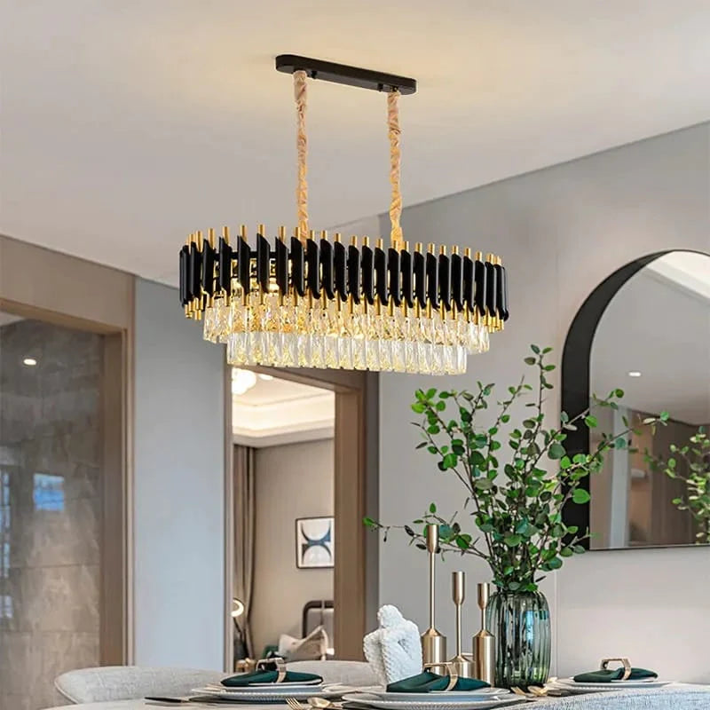 Modern Luxury Black Gold Oval Chandelier