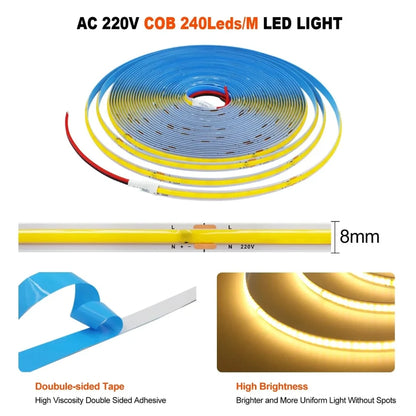 COB Strip Light AC-220V – 10 Meter Roll
