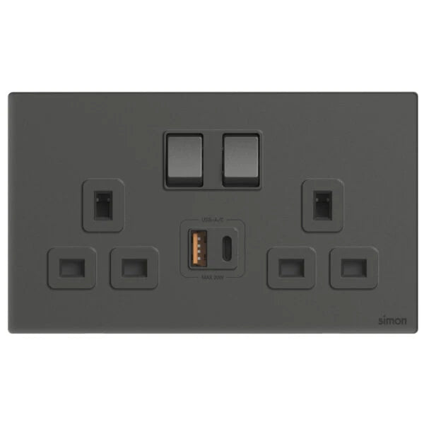 Simon 2G BS Switched Socket with USB A+C Chargers M7-Gem Series
