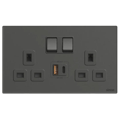 Simon 2G BS Switched Socket with USB A+C Chargers M7-Gem Series