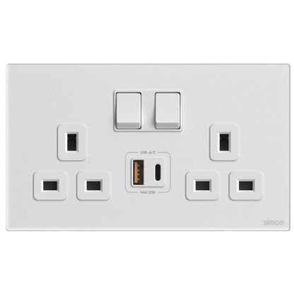 Simon 2G BS Switched Socket with USB A+C Chargers M7-Gem Series