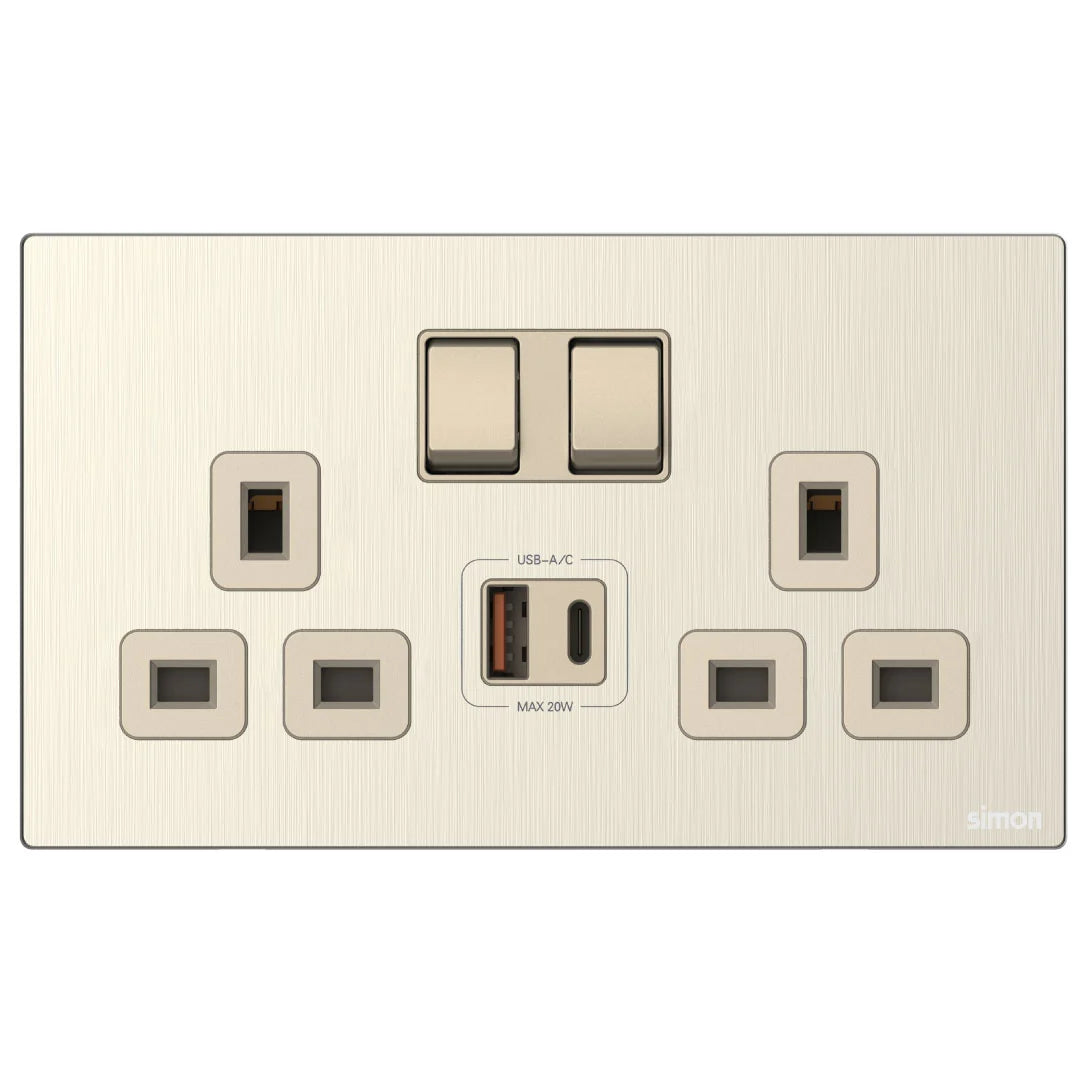Simon 2G BS Switched Socket with USB A+C Chargers M7-Metal Series