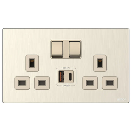 Simon 2G BS Switched Socket with USB A+C Chargers M7-Metal Series