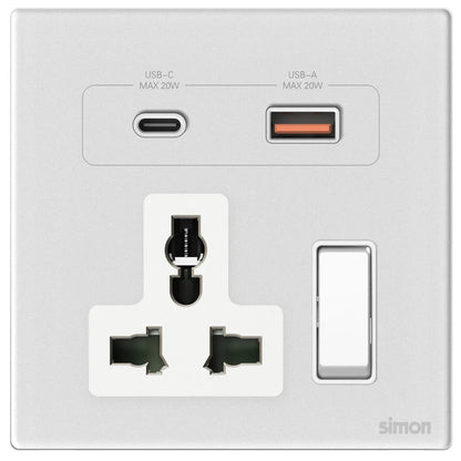 Simon Multi Socket Switched with USB A+C Chargers M7-Gem Series