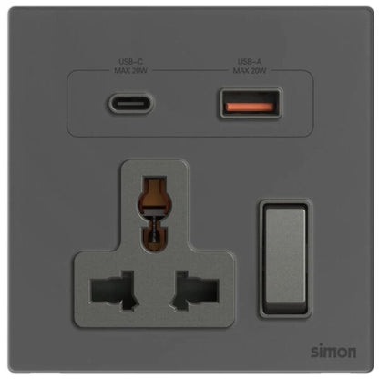 Simon Multi Socket Switched with USB A+C Chargers M7-Gem Series