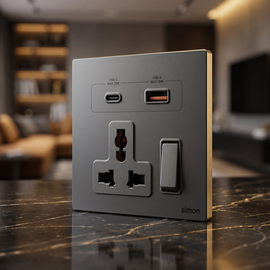 Simon Multi Socket Switched with USB A+C Chargers M7-Gem Series