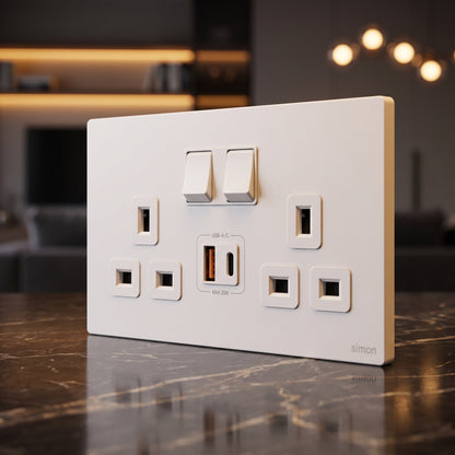 Simon 2G BS Switched Socket with USB A+C Chargers M7-Gem Series