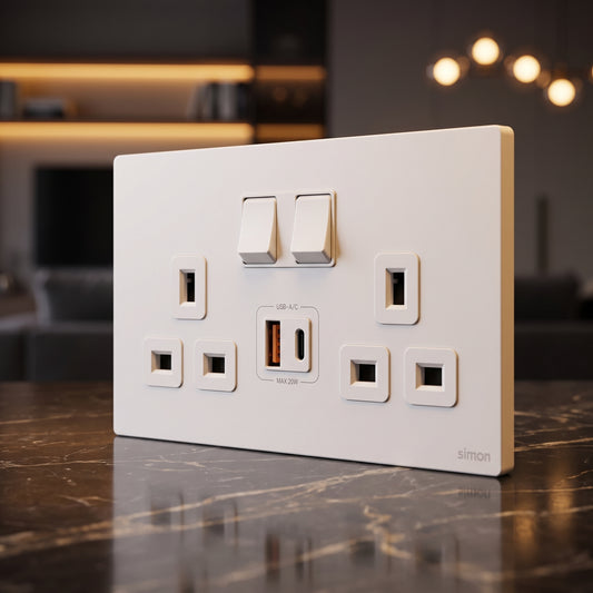 Simon 2G BS Switched Socket with USB A+C Chargers M7-Gem Series