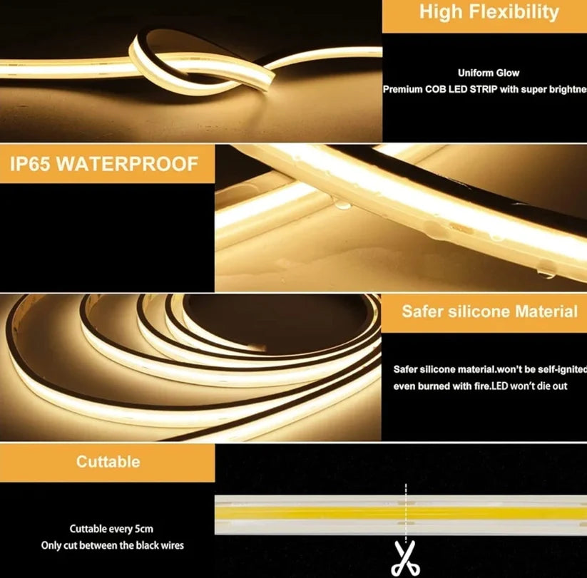 Waterproof COB Strip Light – 24V - IP65 - 10 Meter Roll