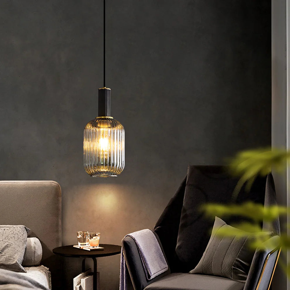 Modern Vertically Stripped Glass Hanging Light