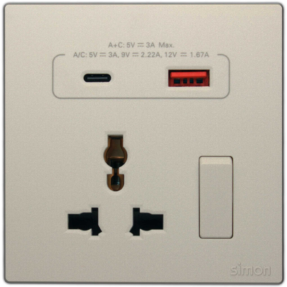 Simon Multi Socket Switched with USB A+C Chargers