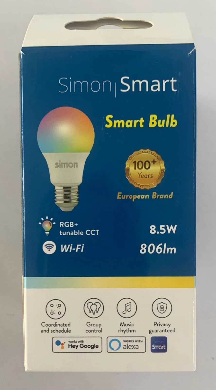 Simon 8.5W WiFi Smart LED Bulb – RGB + Tunable White, E27